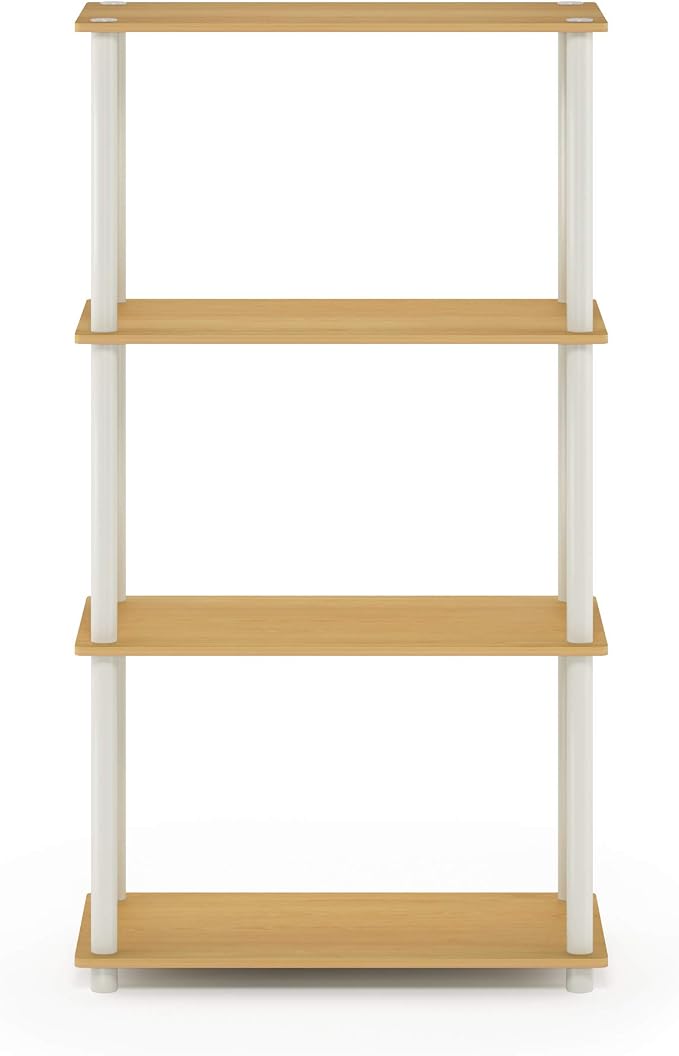 Furinno Turn-N-Tube 4-Tier Multipurpose Shelf Display Rack, Round Tubes, Blonde Maple/White