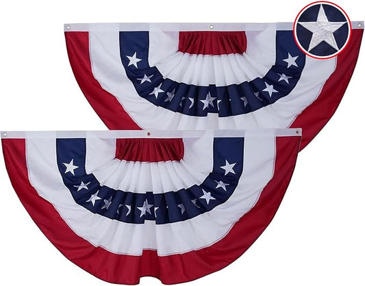 2 Pack American Bunting Flags Outdoor 2x4 ft, Heavy Duty Embroidered Flag Buntings for Outside Use, Patriotic Bunting Banner US Pleated for 4th of July 250th Anniversary