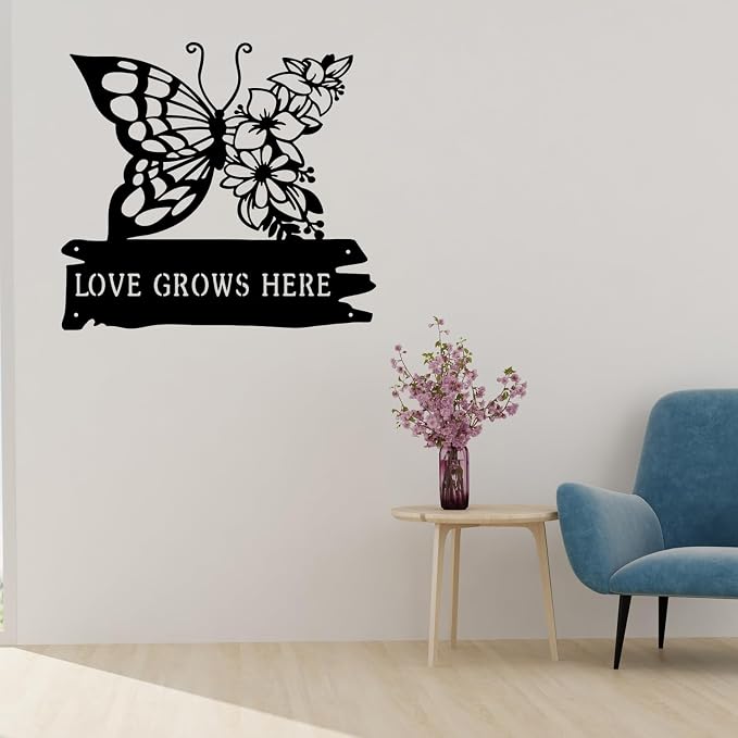 CFC0121320 Butterfly Garden Metal Sign, Personalized Flower Garden Plaque, Outdoor Decoration for Potting Shed, Customized Name for Women Men Mom Grandma Grandpa