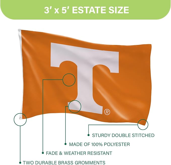 NCAA University of Tennessee Flag with Grommets, 3'x5' Tennessee Volunteers Outdoor College Flags & Banners for Garden Patio Indoor Wall Décor