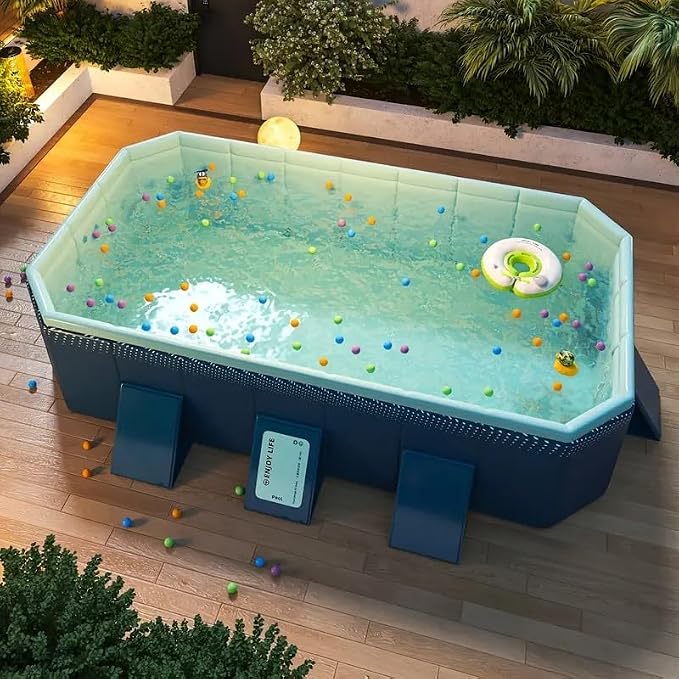 Montary Foldable Large Non - Inflatable Rectangular Swimming Pool for Family - Hard Plastic Shell, Oversized Thickened Design, Portable Collapsible Backyard Pool - 112.6"x65.7"x19.7"