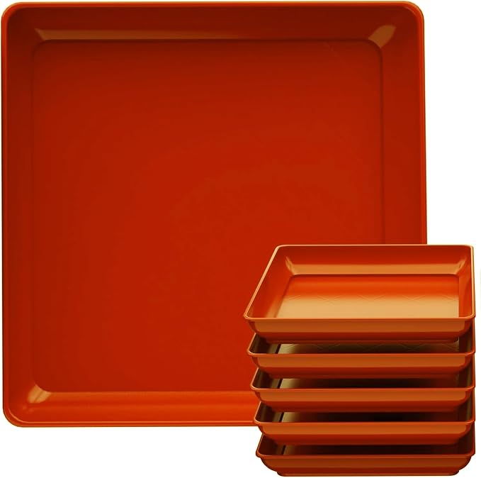 Square Plant Saucer 20 Inch 5 Pack, Planter Trays for Flower Pots, Plant Water Catcher Drip Dishes, Plastic Bottom Watering Plates Indoors and Outdoors - Red, HPTP-ZFX-20in-5pack-HZ