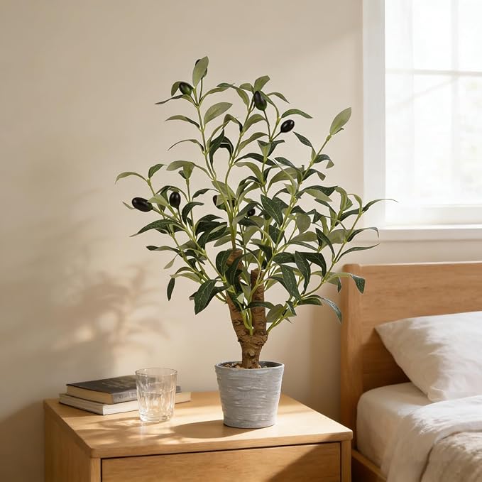 TOARTi Artificial Small Olive Tree Potted Plant with Stone Pot, 11.8" Tall Japanese Bonsai Tree Faux Plants Desk Plant, Realistic Greenery Decor for for Home Bedroom Bathroom Office Desk