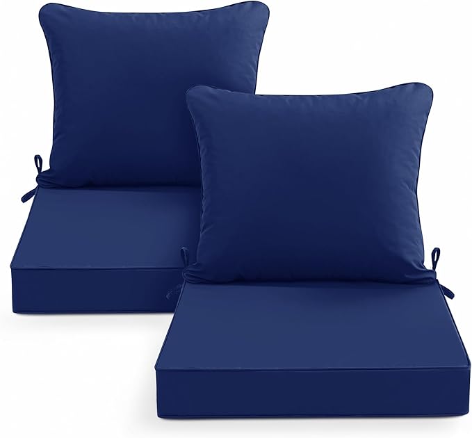Summsun Patio Chair Cushion Set with Removable Cover, Waterproof Backrest and Seat Cushion Set Replacement for Outdoor Furniture, 19 x 19 Inch, Navy, Set of 2