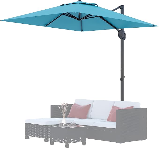PeakPursuit 10' x 10' Square Cantilever Umbrella - Heavy Duty Aluminum Patio Sun Shade Offset Umbrella with 360-Degree Rotation for Outdoor Decor, Backyard, Deck, Pool