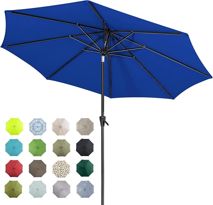 Tempera Patio Market Outdoor Table Umbrella with Auto Tilt and Crank, Large Sun Umbrella with Sturdy Pole & Fade Resistant Canopy, Easy to Set
