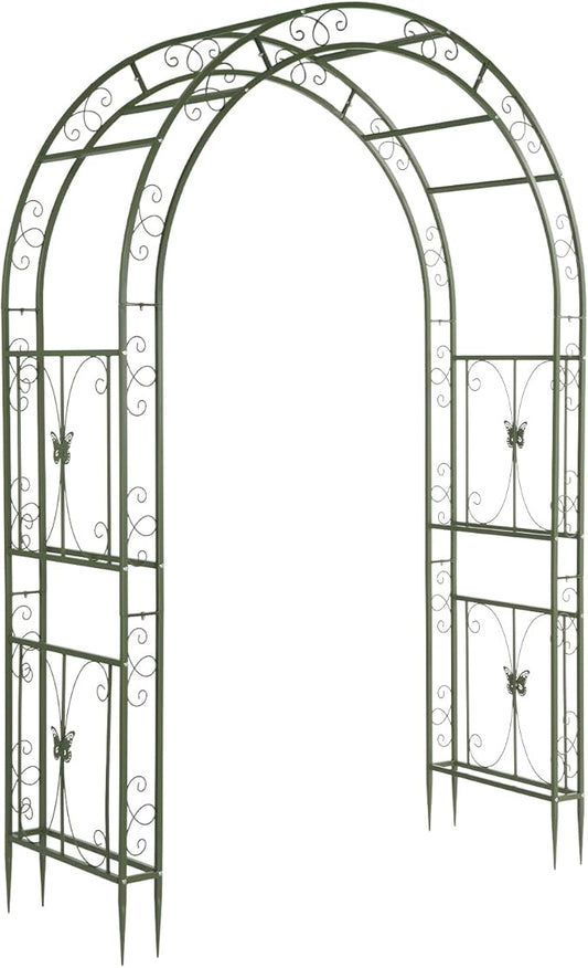 VINGLI Garden Arbor, Arch Archway for Wedding Ceremony Party, Steel Garden Trellis for Plant Climbing, Christmas Garden Decorations Pergola for Garden, Backyard, Lawn (75.5x22.8x94.5) (Olive Green)