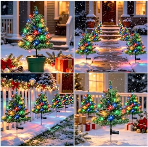 2 Pack Solar Christmas Tree Outdoor,Xmas Decorations with Colorful Lights - Image 5