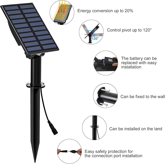 T-SUN Solar Spotlights Outdoor Waterproof, Solar Landscape Spotlights, Solar Powered Spot Lights for Trees, Flag, Garden, Pond, Pathway, Pool Area(Warm White)
