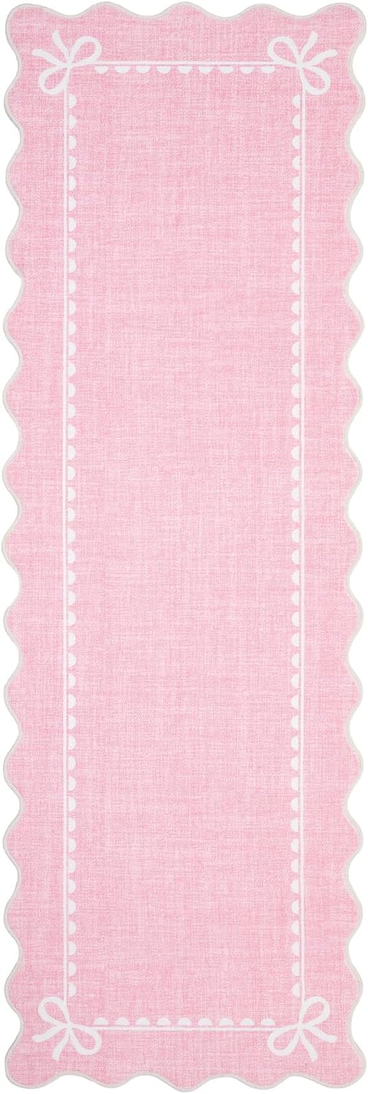 GarveeHome Scalloped Hallway Runner Rug 2.5x10 Non Slip Bedroom Rugs, Pink | Washable Bow Rug for Girls Dorm Nursery Living Room Entyrway Kitchen, Soft Low Pile Ultra-Thin Stain Resistant Indoor Carpet