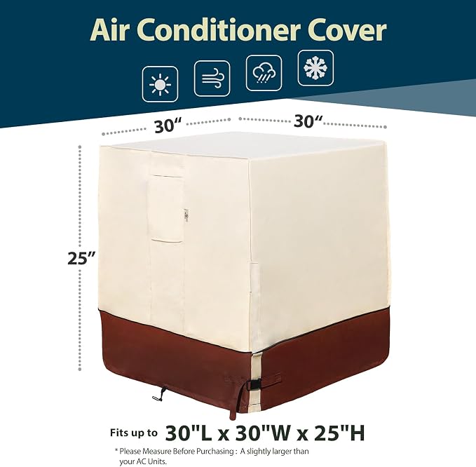 Air Conditioner Cover for Outside Units-Durable 600D AC Cover for Outside Unit Waterproof & Resistant AC Unit Covers Outdoor Central Square Fits up to 30x30x25 inches