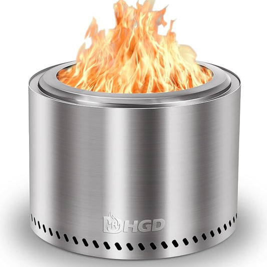 HGD 19.5" Smokeless Fire Pit Outdoor, Stainless Steel Wood Burning Firepit with Secondary Combustion, Backyard Patio Stove for Garden, BBQ & Bonfire