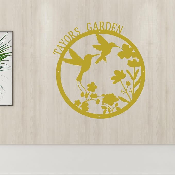 CFC0121315 Hummingbird Garden Sign, Sign to Personalize, Large for Vegetable Garden She Shed, Customized Name Wall Art for Outdoor Decor, Plaque for Mom Grandma，Exclusive garden logo
