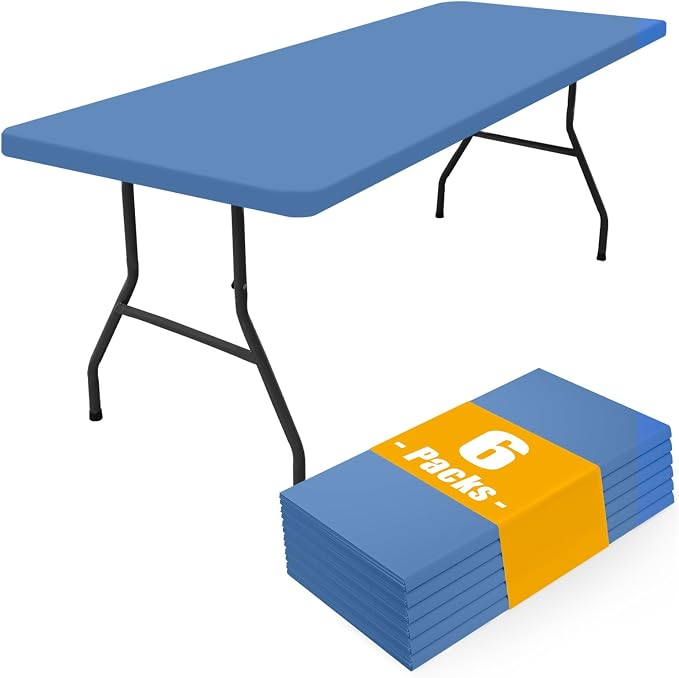 Smiry 6 Pack Rectangle Picnic Table Cloth, Waterproof Elastic Fitted Tablecloths, Washable Polyester Rectangular Patio Table Cover for Camping, Indoor and Outdoor (Stone Blue, 30"x96")