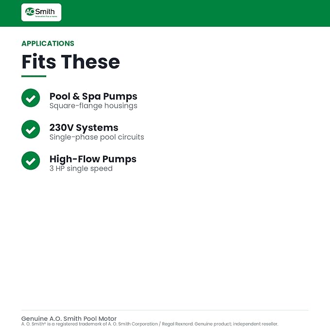 A.O. Smith B2844 3HP 230V Single-Speed Square Flange Pool Motor