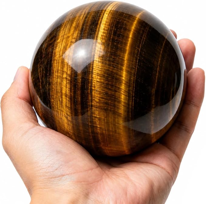 2.4-2.8 inch Natural Tiger's Eye Crystal Ball with Stand, Hand Polished Tiger Eye Stone Sphere, Healing Crystal Decorative Orb, Reiki Energy Stone Crafts, Feng Shui Home Ornament