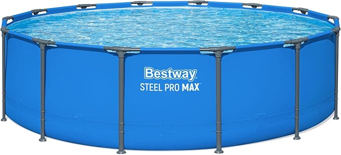 Bestway Steel Pro MAX 14’ x 42 Above Ground Swimming Pool, Pool Only, Blue | Round Durable Metal Frame Pool, Outdoor Backyard Water Activity - Includes Puncture-Resistant Liner, No-Tool Setup