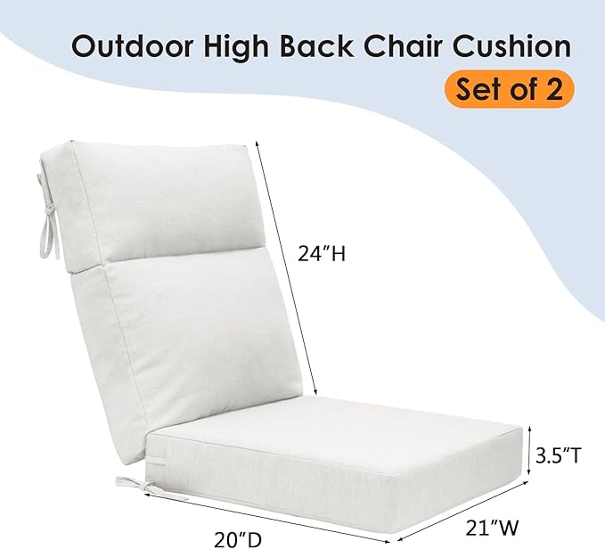 Unimatta Outdoor High Back Chair Cushion Seat Pads, 44 x 21 Inch Water-Repellent & Fade-Resistant Patio Furniture Cushions with Ties for Adirondack, Rocking Chairs, Linen