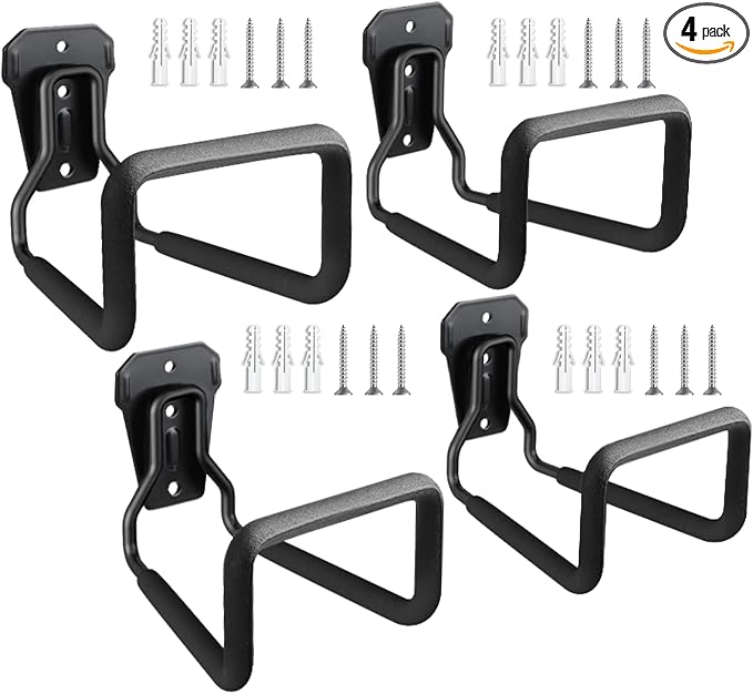 Hose Holder Stand Wall Mount, 4Pcs Heavy Duty Garden Hose Hanger Reel, Metal Water Pipe Tube Hooks Rack for Outside Yard, Garage, Storage Organizer - Black