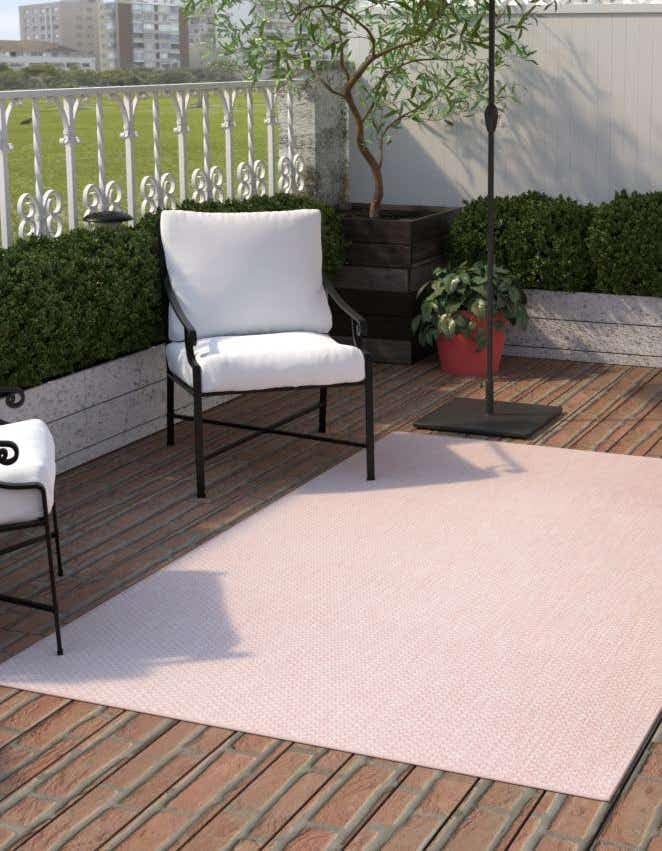 Unique Loom Collection Casual Transitional Solid Heathered Indoor/Outdoor Flatweave Area Rug (9' x 12' Rectangle, Whisper Pink/Ivory)
