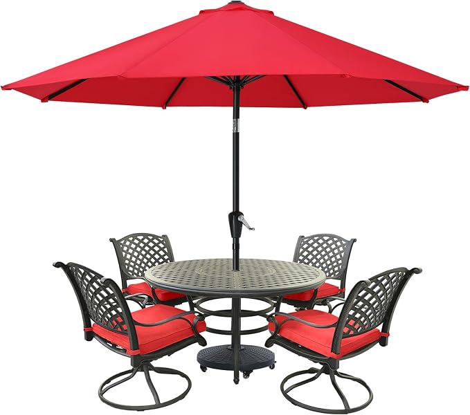 MASTERCANOPY 10FT Patio Umbrella with Push Button Tilt and Crank, Outdoor Market Umbrella with 8 Sturdy Ribs, UV Protection & Waterproof for Garden, Deck, Backyard, Pool (Red)