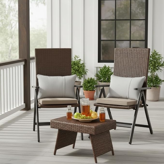 Indoor/Outdoor Chair Pads in Sunbrella Fabric – 17''x17'' Patio Seat Cushions with Foam Insert, Removable Reversible Cover & Ties for Patio Dining Chairs – Set of 2 or 4, Cast Shale