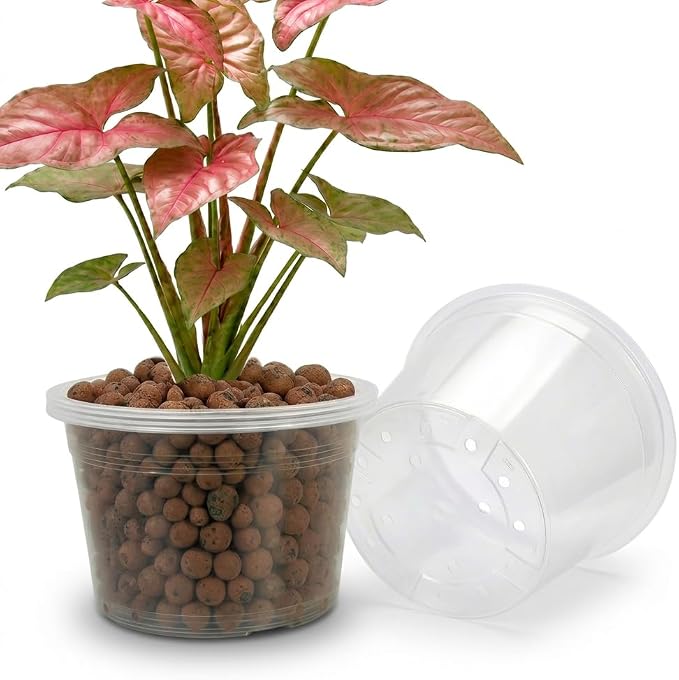FUIJOL 10 Inch Large Clear Nursery Pots with Drainage, 5 Pack Clear Plastic Nursery Pots for Plants, Garden Seedling Starter Plant Pots for Succulents, Flower & Vegetable (10inch-5Pack)