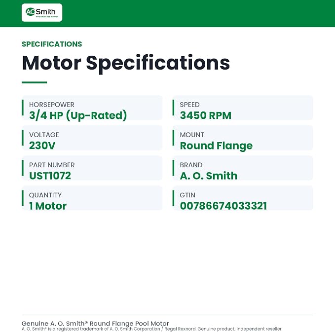 Century Electric UST1072 3/4-Horsepower Up-Rated Round Flange Replacement Motor (Formerly A.O. Smith)