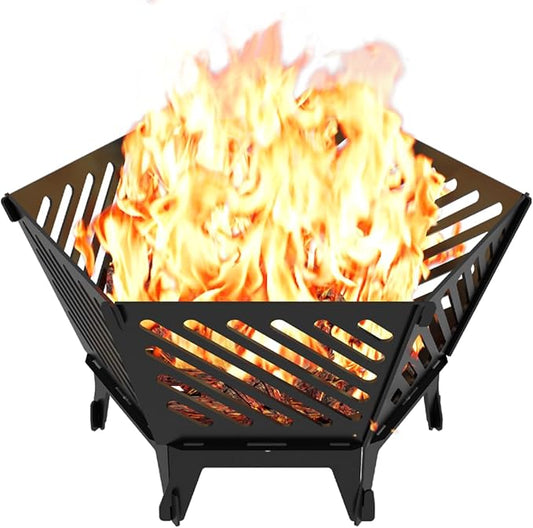 22.5 Inch Portable Hexagon Fire Pit with Travel Bag — Smokeless Patented Design Outdoor Wood Burning Fire Pit for Camping, Backyard, Patio, Bonfire, Picnic and BBQ, Diagonal Hollow Style