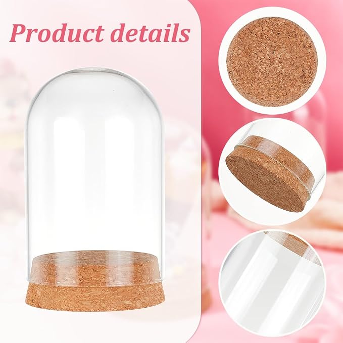 PH PandaHall 4pcs Cloche Bell Jar Glass Dome Cover Display Dome with Cork Base Glass Bottles Decorative Jars Display Case for Flower Storage Home Christmas Party Favor Decoration 2.56x4.3inch