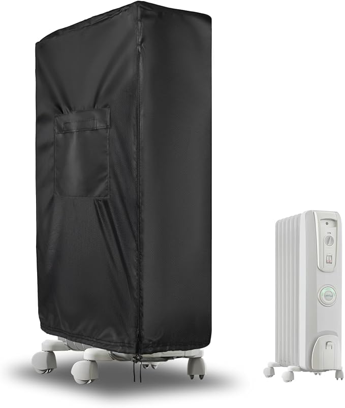 Portable Heater Cover for De'Longhi-14"L x 6"W x 24"H | Waterproof Space Heater Cover for Indoor Outdoor Use, Black