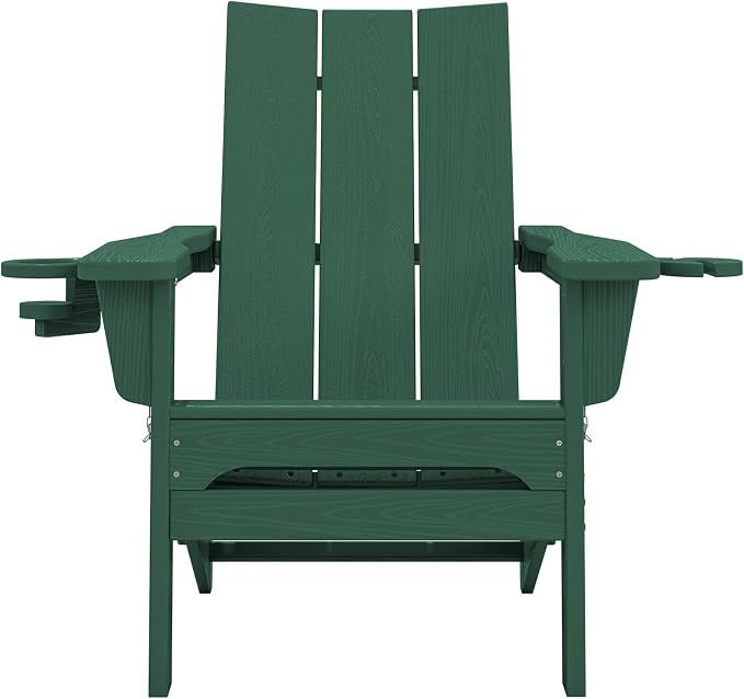 SERWALL Modern Adirondack Chair Set of 2, Folding Adirondack Chair with Cup Holders, Fire Pit Chairs, Lawn Chair for Patio Garden, Green