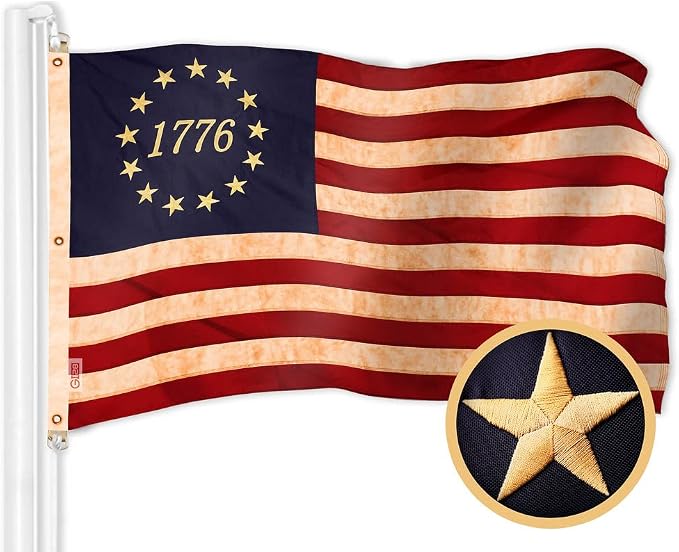G128 Betsy Ross 1776 Tea-Stained Flag | 5x8 Ft | ToughWeave Pro Series Embroidered 420D Polyester | Historical Flag, Embroidered Design, Indoor/Outdoor, Brass Grommets