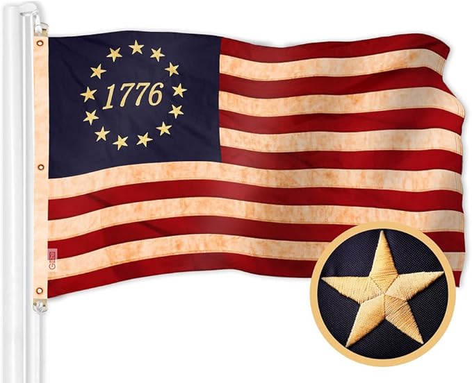 G128 Betsy Ross 1776 Tea-Stained Flag | 6x10 Ft | ToughWeave Pro Series Embroidered 420D Polyester | Historical Flag, Embroidered Design, Indoor/Outdoor, Brass Grommets