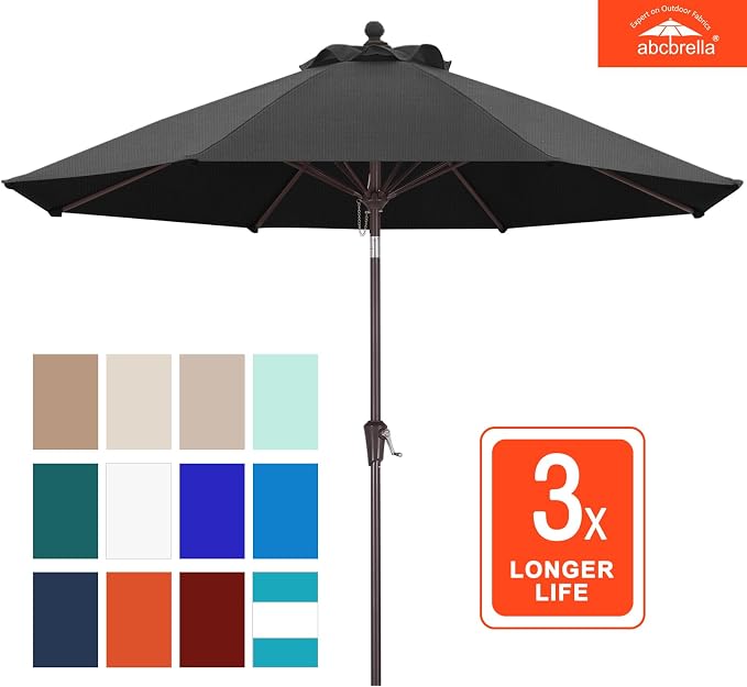 ABCCANOPY OLEFIN® 5-Year No Fading 9FT Patio Umbrella, Outdoor Table Umbrella with 8 Sturdy Ribs for Deck, Backyard, Yard (Dark Gray)