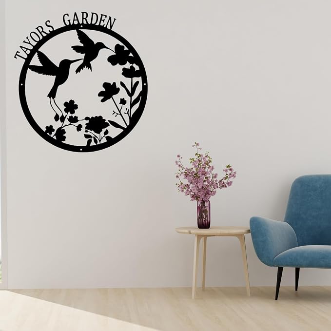 CFC0121315 Hummingbird Garden Sign, Sign to Personalize, Large for Vegetable Garden She Shed, Customized Name Wall Art for Outdoor Decor, Plaque for Mom Grandma，Exclusive garden logo