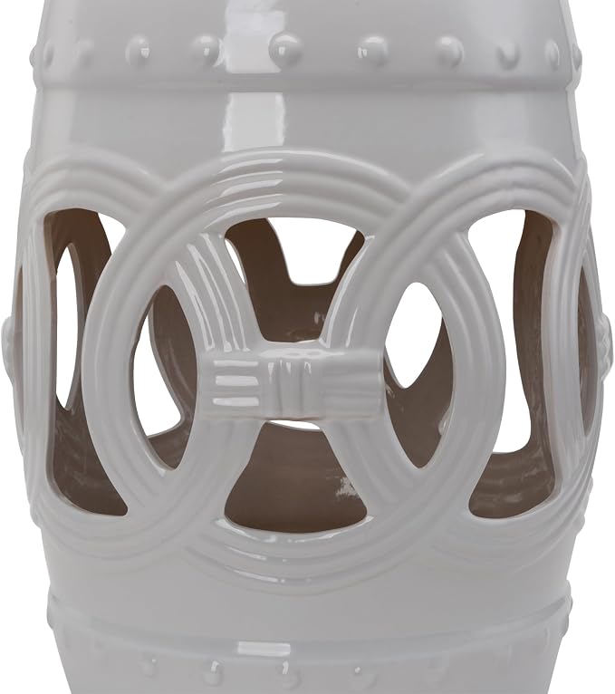 Outsunny 14" x 17" Ceramic Garden Stool with Double-Coin Knotted Ring Design & Strong Glazed Material, Decorative Outdoor Stool, Home Collection, White