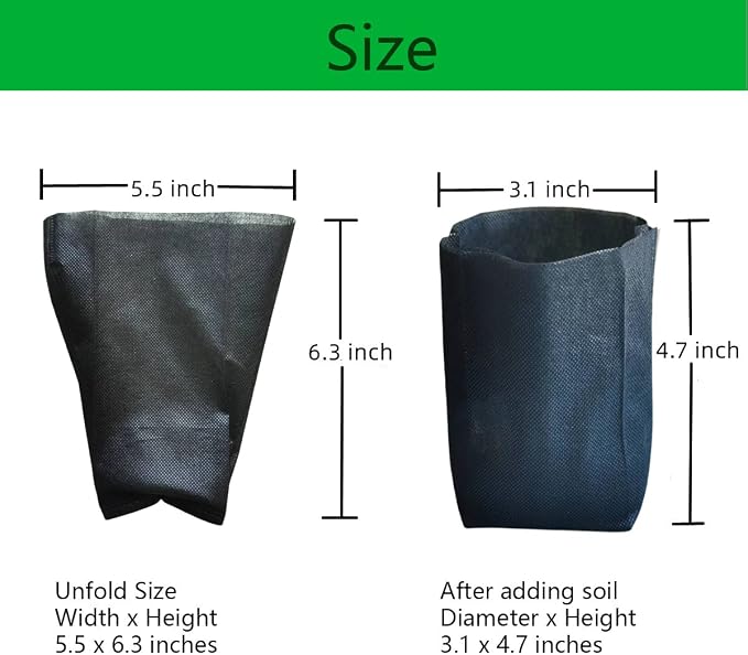 gardtree 1/8 Gallon 200PCS 5.5×6.3 Inch Breathable Plant Grow Bags - Non-Woven Plant Seedling Pots for Seed Starting, Indoor/Outdoor Vegetables, Herbs, Flower | Easy Transplant, Space Saving, Black