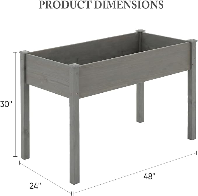 DUMOS Raised Garden Bed 48x24x30 Inch, Outdoor Planter Box with Legs, Elevated Wood Garden Bed with Liner for Herbs Flowers Vegetables, Wooden Planter Box for Patio, Balcony and Backyard, Grey