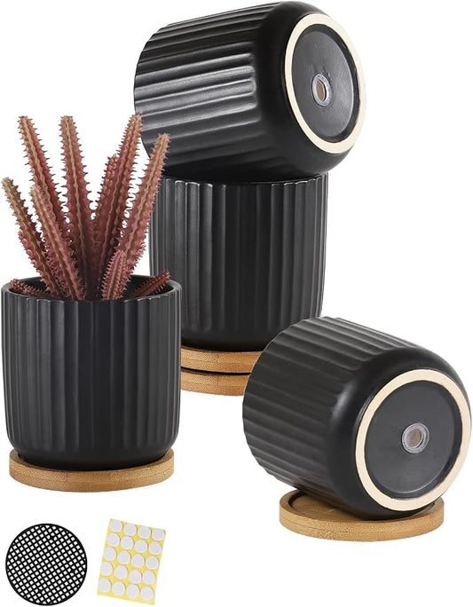 4 Inch Ceramic Plant Pots, Small Succulent Pot with Drainage Hole & Saucer | for Cactus, Herbs, Set of 4, Plants Not Included
