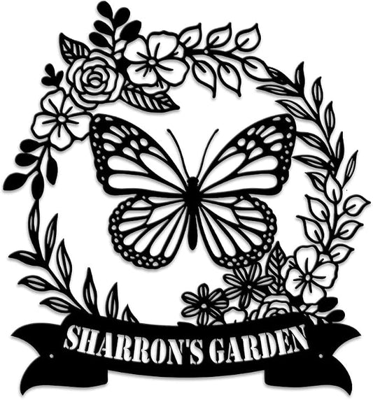 MeMate Flowers Garden Signs, Floral Garden Sign to Personalize, Personalized Metal Signs, Customized Name Wall Art for Garden Outdoor Decor, Large Outdoor Plaque Sign for She Shed, Potting Shed