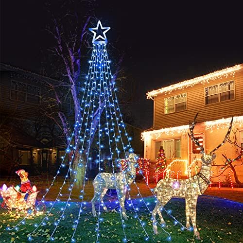 Outdoor Christmas Decorations Star String Lights, 320 LED 11.5 ft Waterfall Tree Lights with 8 Lighting Modes Christmas Star Lights for Indoor Outdoor Yard Home Festival Party Xmas New Year Decor - Image 4