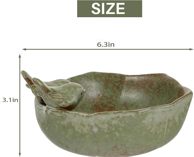 Ceramic Bird Bath for Outdoors,Ground & Tabletop Decor, Ground Feeders Bird Bath Feeding Bowl for Outdoors, Garden Deck, Balcony,Yard, Lawn. (Small birdbath)