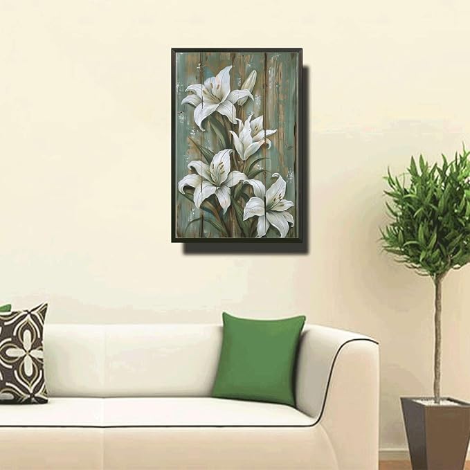 Metal Sign Tin Sign Vintage Wall Art Shabby Chic Lily Tin Sign for Vintage Botanical Decor Rustic Elegance and Distressed Wood Panels Gardening Sign for Home Decor 6×8 Inches with Metal Frame