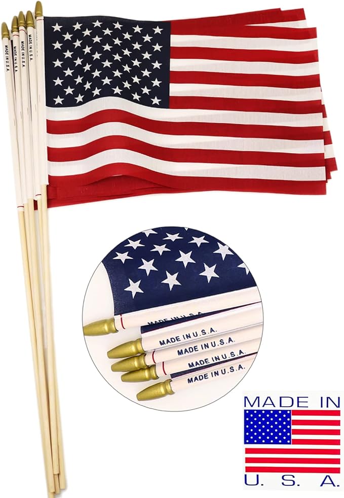 GIFTEXPRESS 24pc 12x18 Inch US Stick Flags Made in USA Printed with Spear Tip - July 4th & Memorial Day US Hand Held Decorations