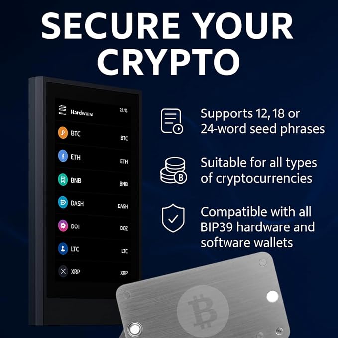 Crypto Seed Phrase Storage, 304 Stainless Steel Secure Bitcoin Wallet, Private Key Recovery Cold Storage Backup 3 Plates 24 Words Compatible with BIP39 Hardware Wallets, Ledger, Trezor
