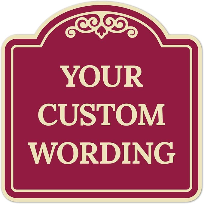 Custom Decorative Sign, Personalized Metal Sign for Business, Driveway, Home, Airbnb, Office Door Plaque,Burgundy Background Sign, 8x8 Inches, ACM, Fade Resistant, Made in USA by Sigo Signs