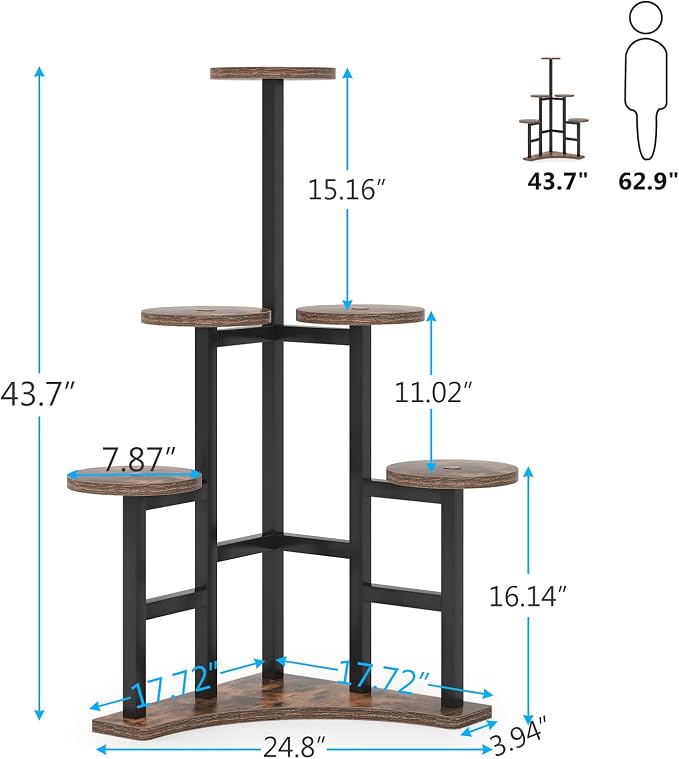 LITTLE TREE 6 Tiered Corner Plant Stand Indoor, Tall Plant Shelf Flower Stand Multiple Potted Plant Holder Rack for Living Room Balcony Garden, Rustic Brown