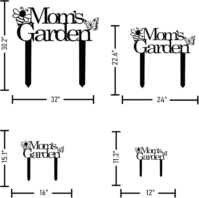 Custom Patio Meta Sign with Stake, Bee and Butterfly Decoration, Farmhouse Yard Art - Personalized Gardener Name, Gift for Mom & Grandma