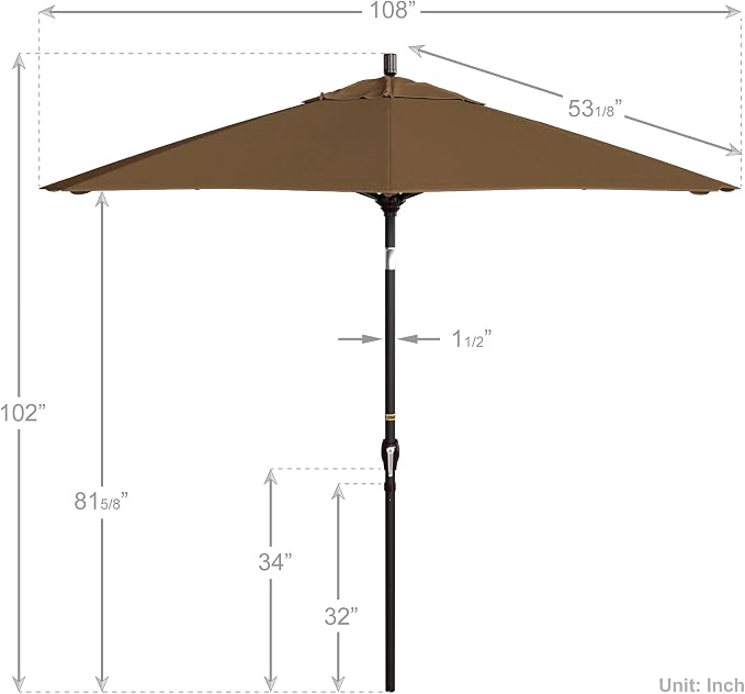 California Umbrella 9' Round Aluminum Market Umbrella, Crank Lift, Push Button Tilt, Bronze Pole